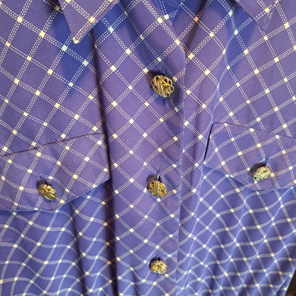 Vintage Purple Checkered Leslie Fay Button-Up Dress - Picture 3 of 4